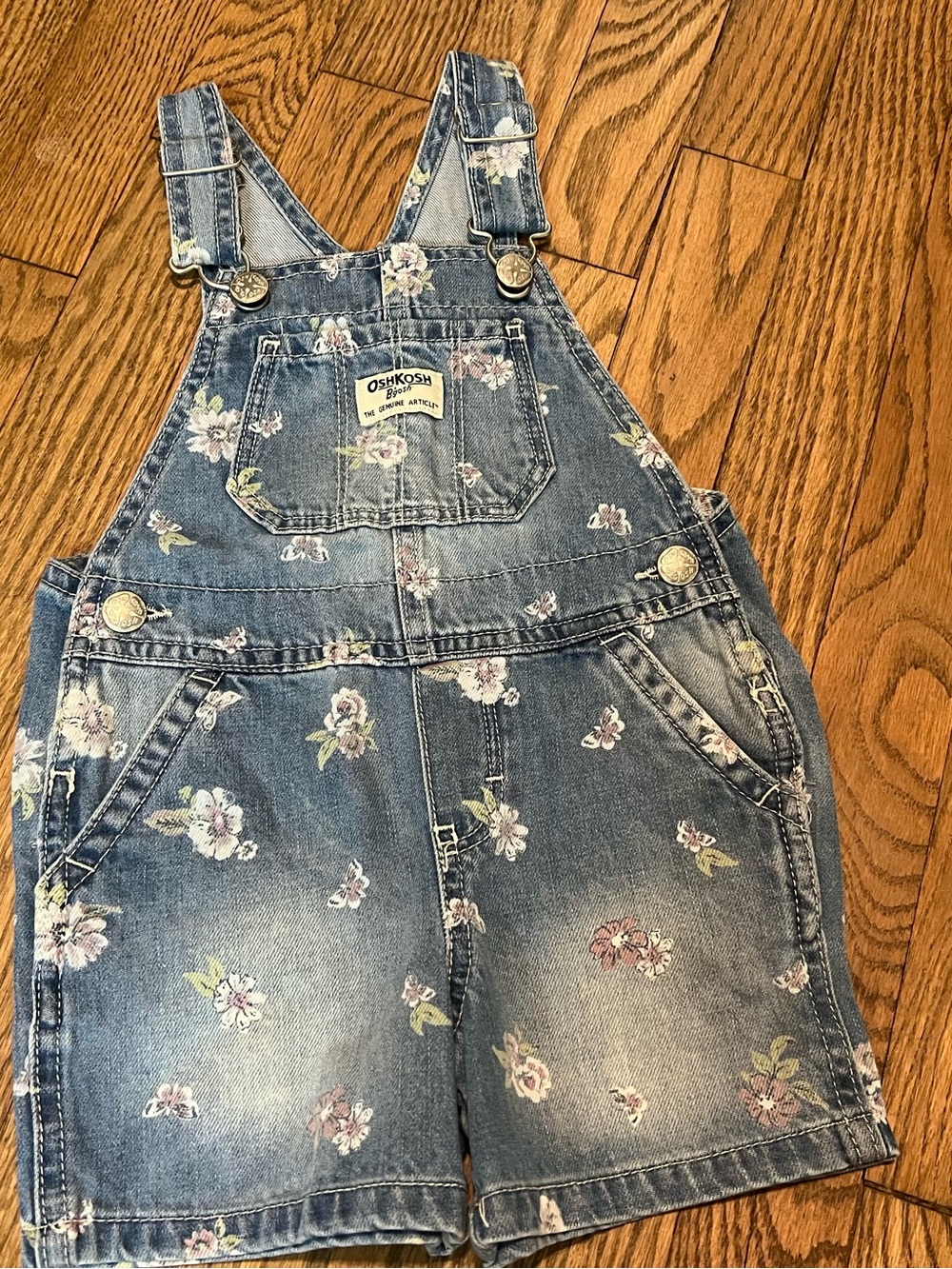 OshKosh B'gosh Blue Floral Denim Short Overalls